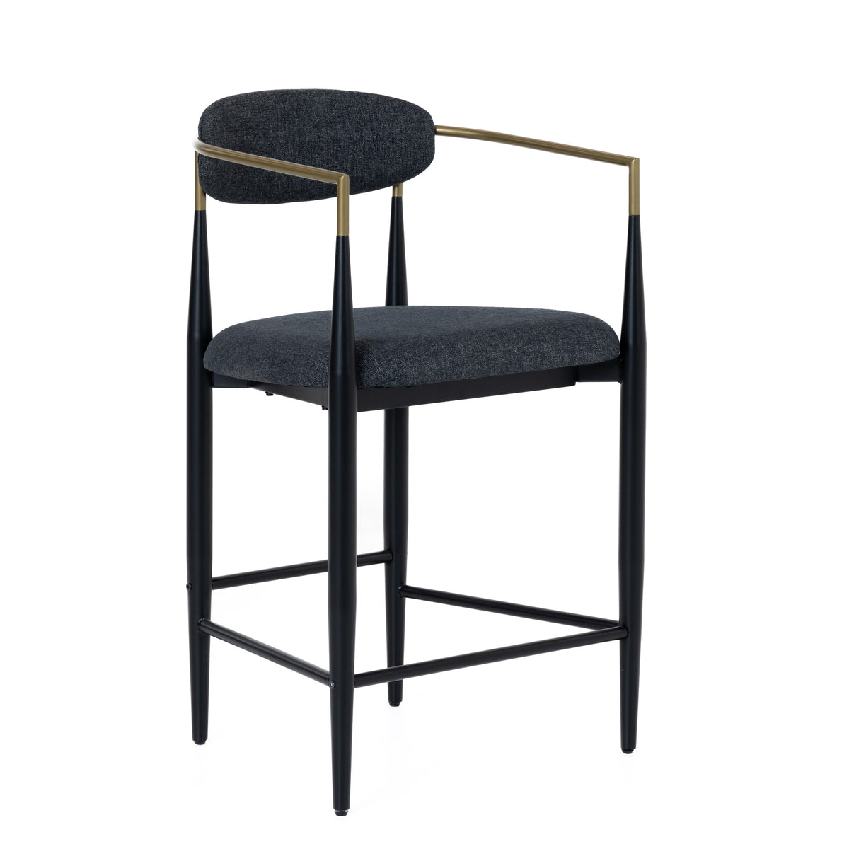 Buchtel Mid-Century Modern Dark Grey + Gold Arm + Black Counter Chair