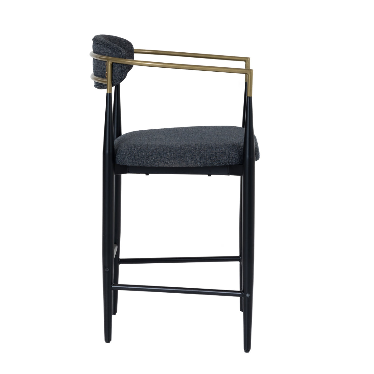Buchtel Mid-Century Modern Dark Grey + Gold Arm + Black Counter Chair