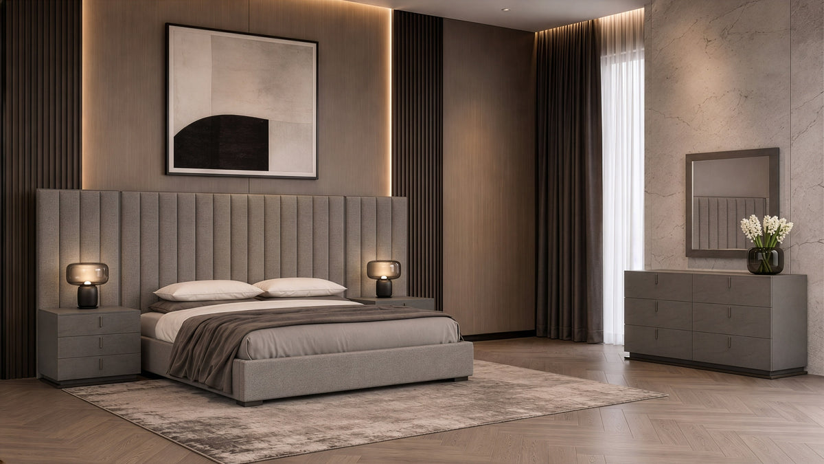 Buckley Grey & Black Stainless Steel Bedroom Set