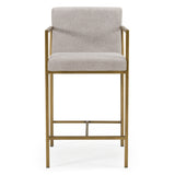 Burnham- Contemporary Light Grey Fabric + Brass Counter Stool