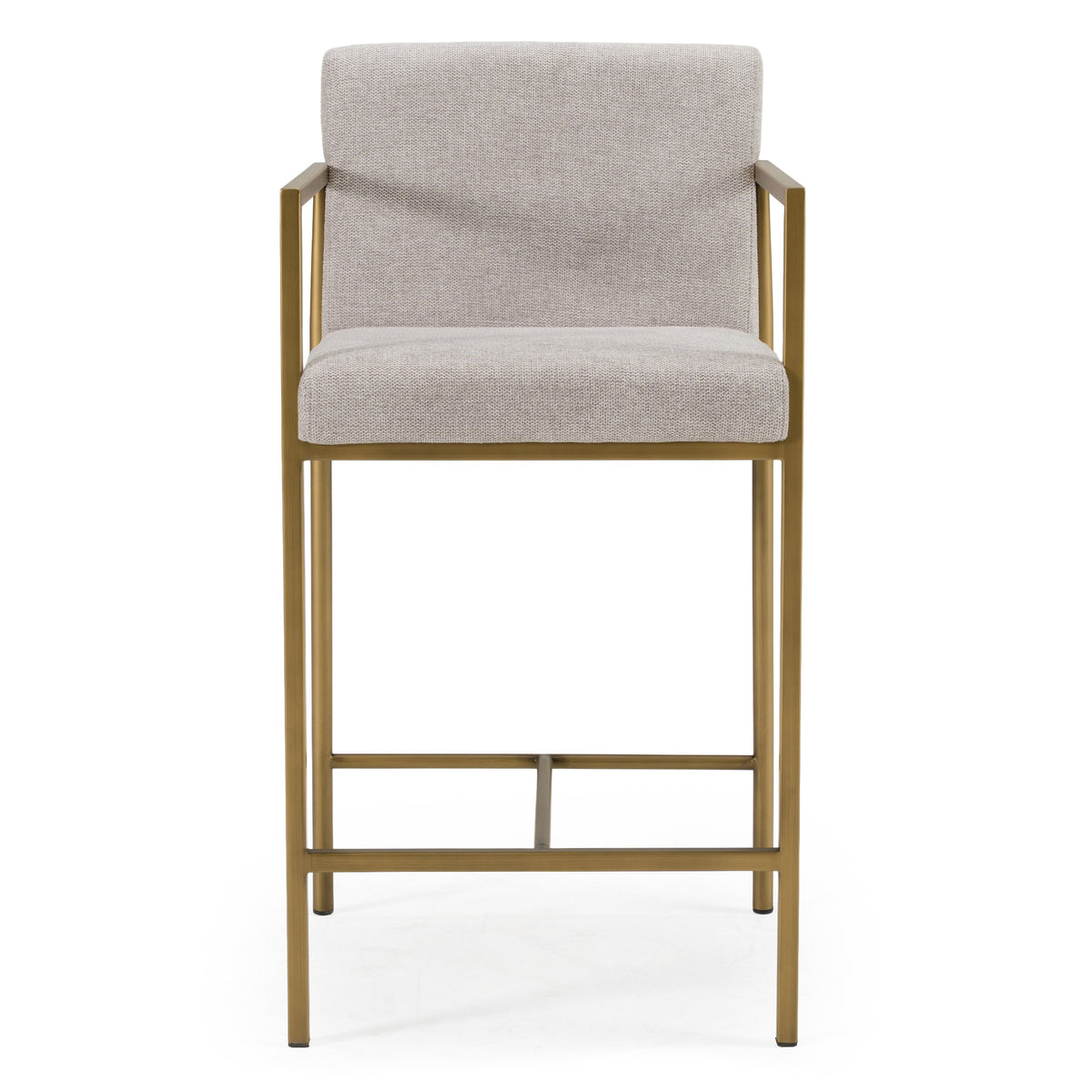 Burnham- Contemporary Light Grey Fabric + Brass Counter Stool
