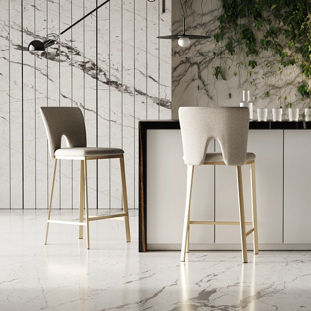Burton Contemporary Beige + Brass Counter Stool Set of Two