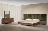 Calabria Modern Walnut & Green Velvet Bedroom Set