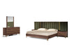 Calabria Modern Walnut & Green Velvet Bed & Nightstands