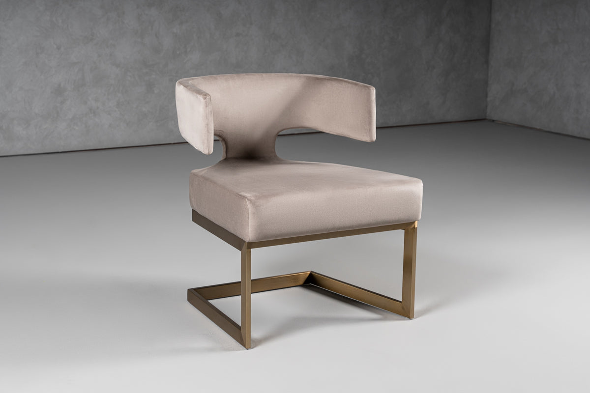 Calvo Modern Off-White Velvet & Brass Dining Chair