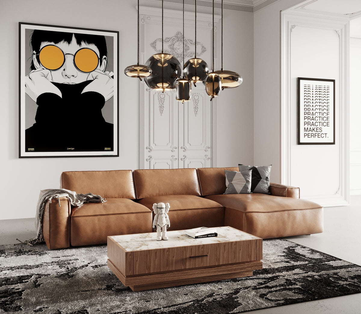 Cambria Modern RAF Cognac Leather Sectional Sofa