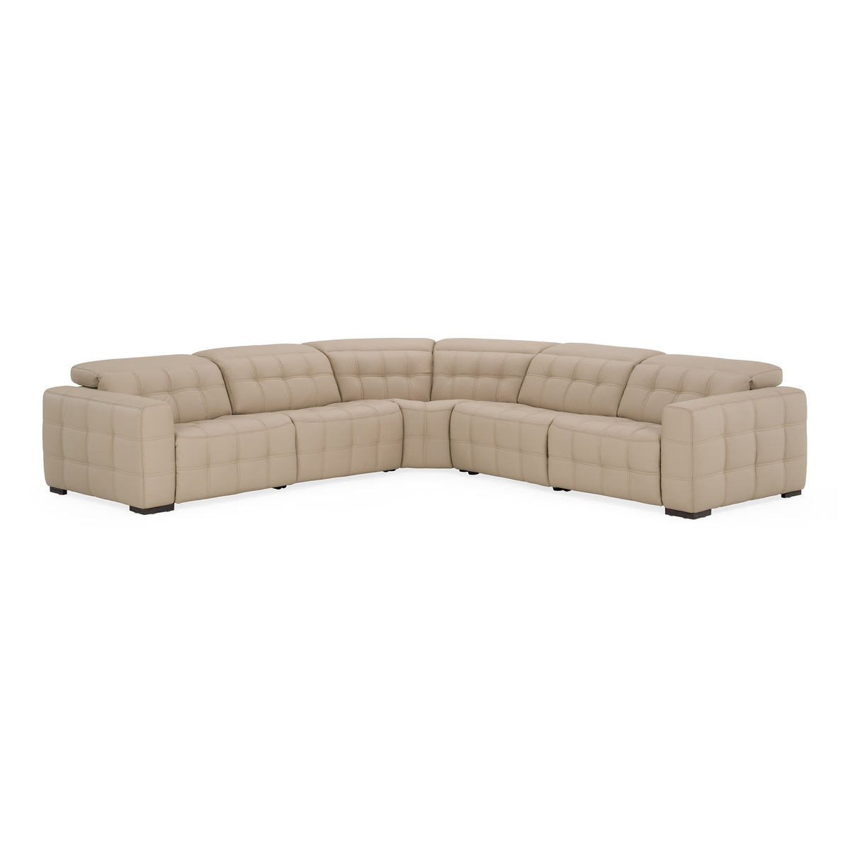 Carney Modern Beige Leather Sectional Sofa + 3 Recliners