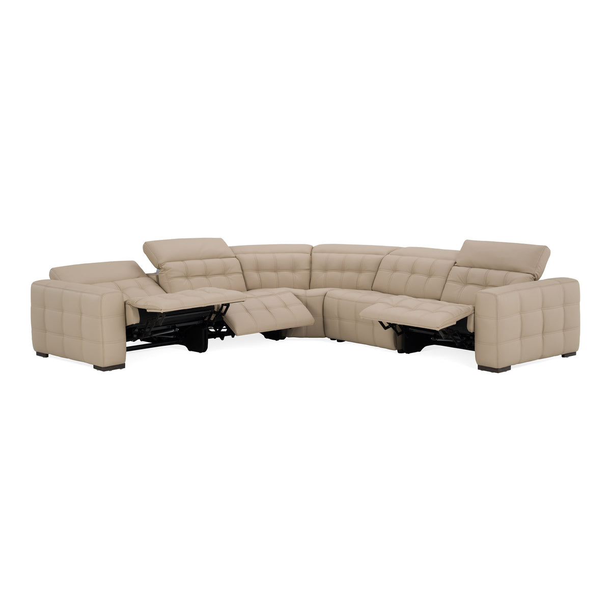Carney Modern Beige Leather Sectional Sofa + 3 Recliners