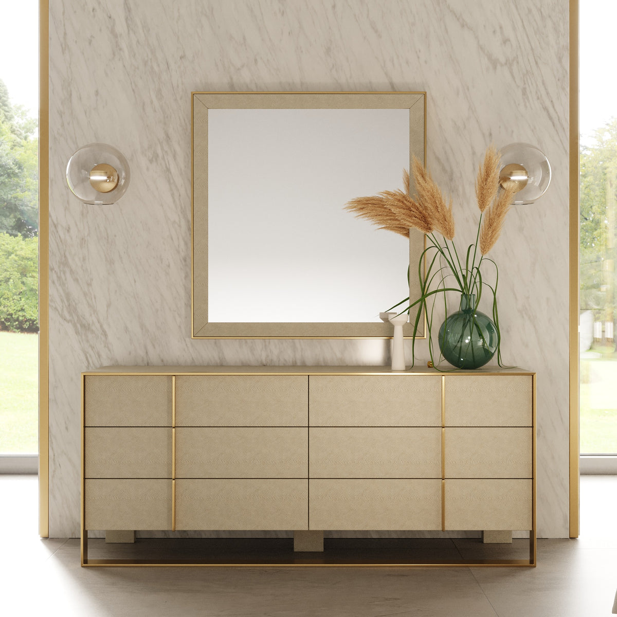 Cartier Modern Beige Shagreen and Brushed Brass Dresser