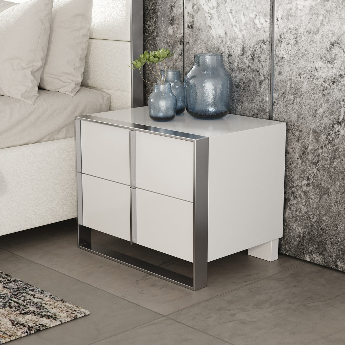 Cartier Modern White + Stainless Steel Nightstand