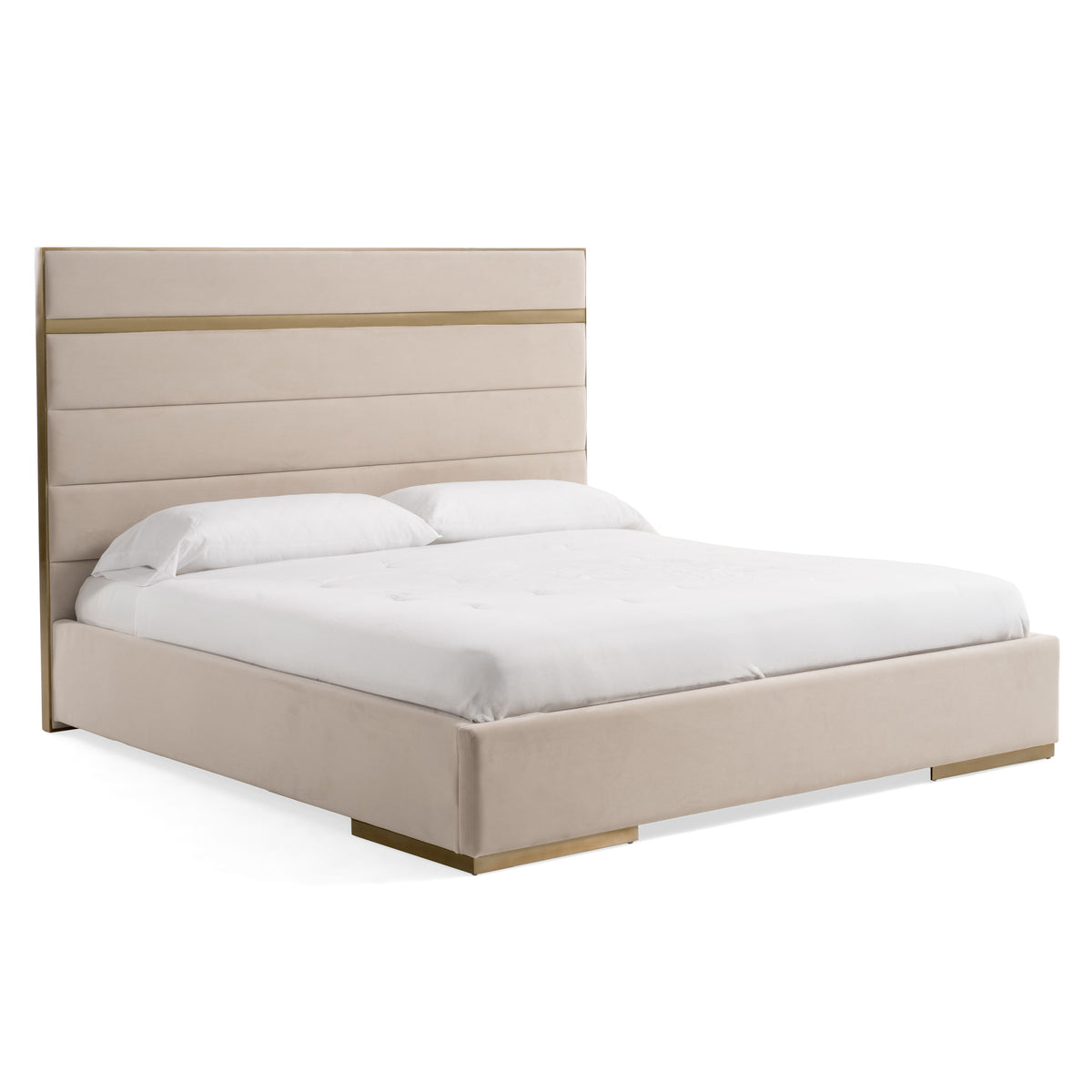Cartier Modern Beige Velvet + Brushed Brass 4-Piece Bedroom Set