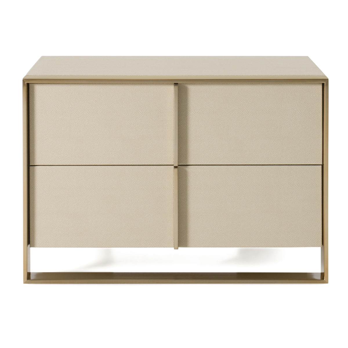 Cartier Modern Beige Shagreen and Brushed Brass Nightstand