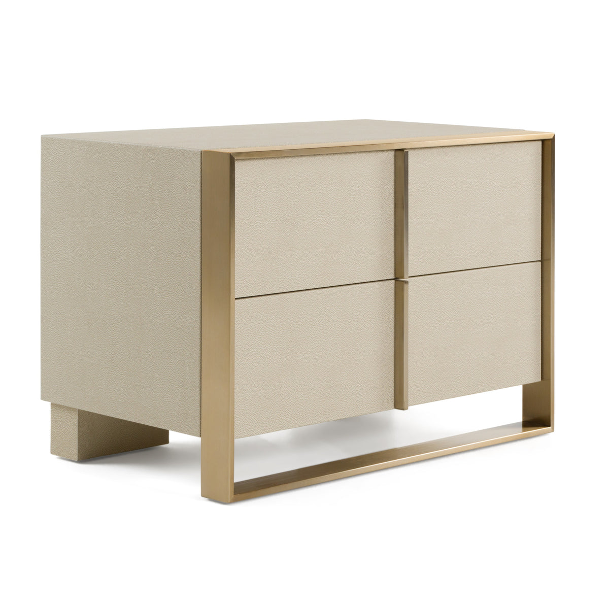 Cartier Modern Beige Shagreen and Brushed Brass Nightstand