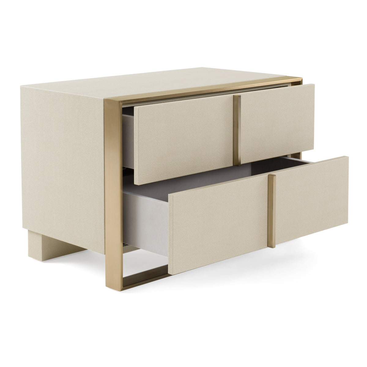 Cartier Modern Beige Shagreen and Brushed Brass Nightstand