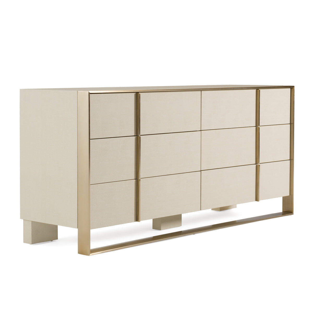 Cartier Modern Beige Velvet + Brushed Brass 4-Piece Bedroom Set
