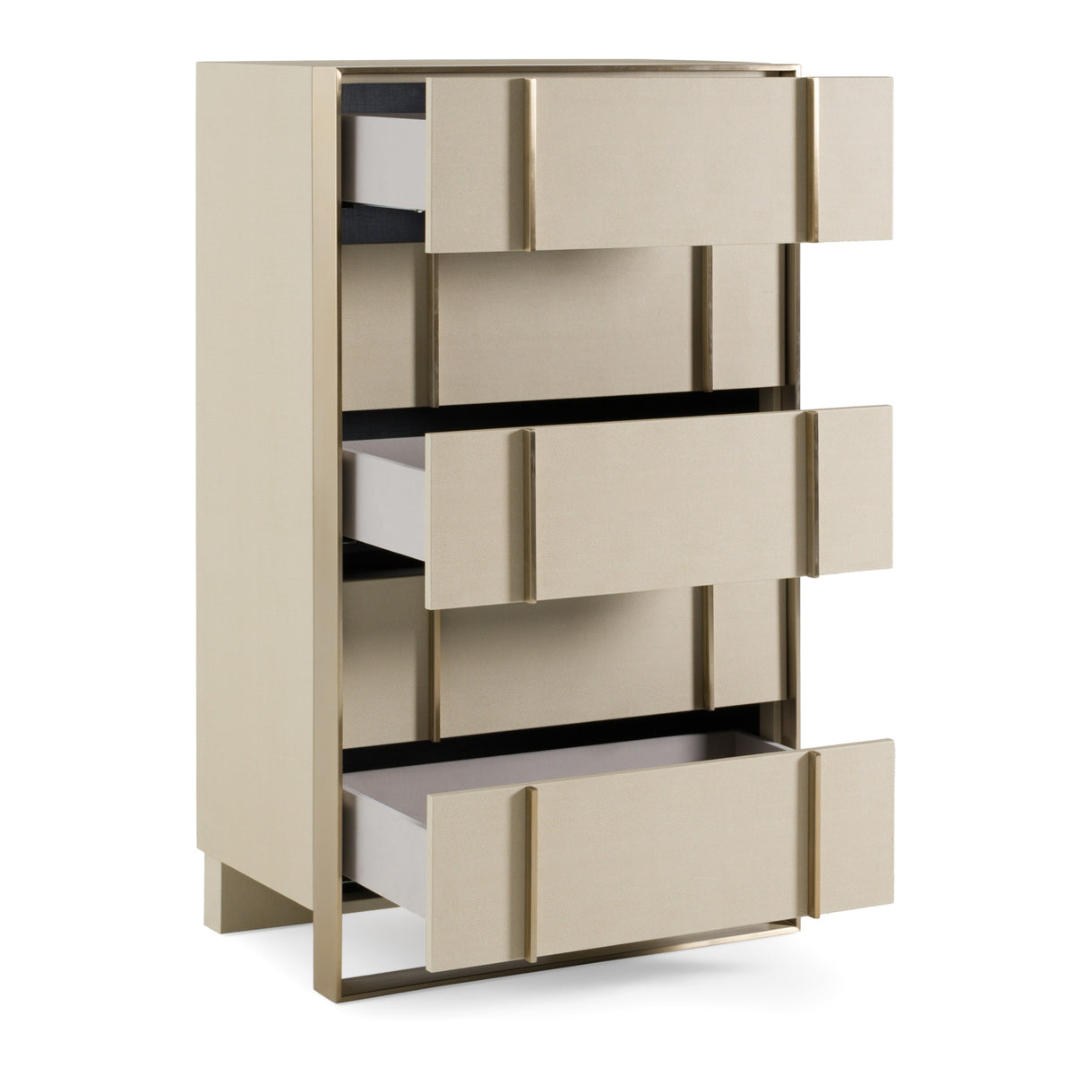 Cartier Modern Beige Shagreen and Brushed Brass Chest