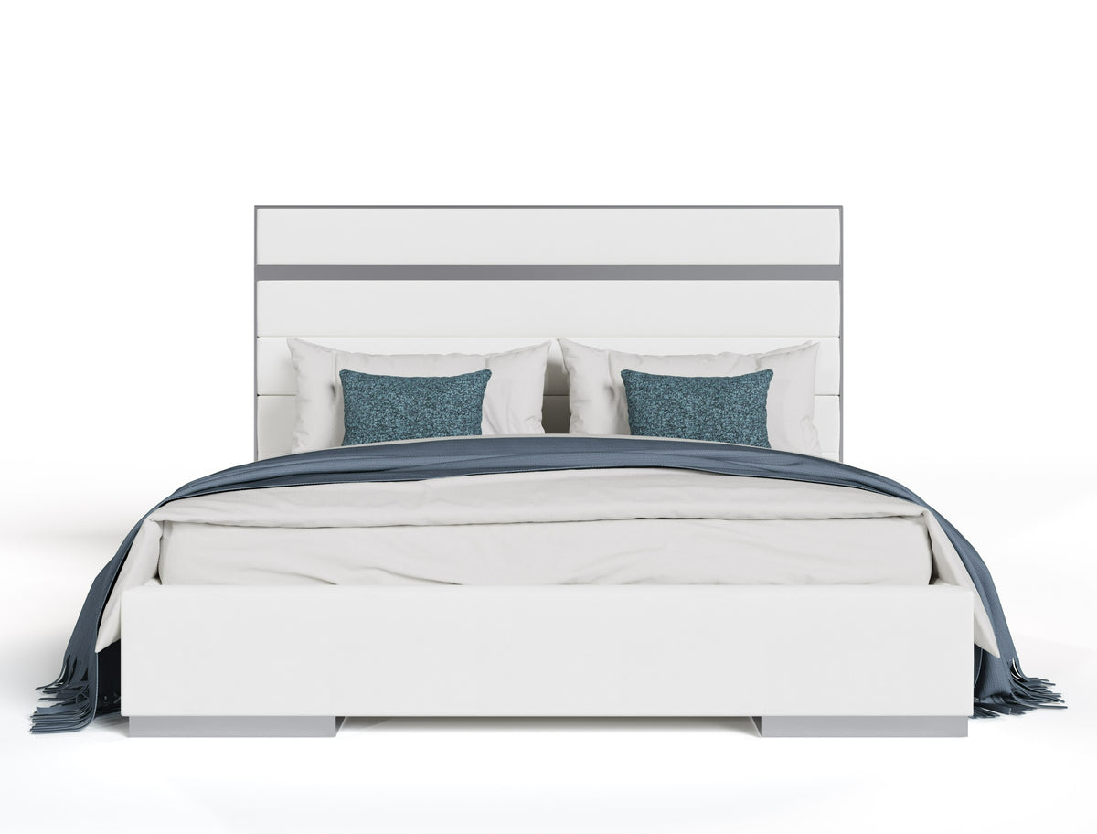 Cartier Modern White Vegan Leather + Stainless Steel Bedroom Set