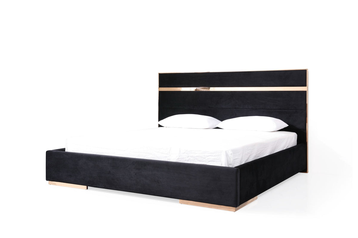 Cartier Queen Modern Black + Rose Gold Bed + Nightstands