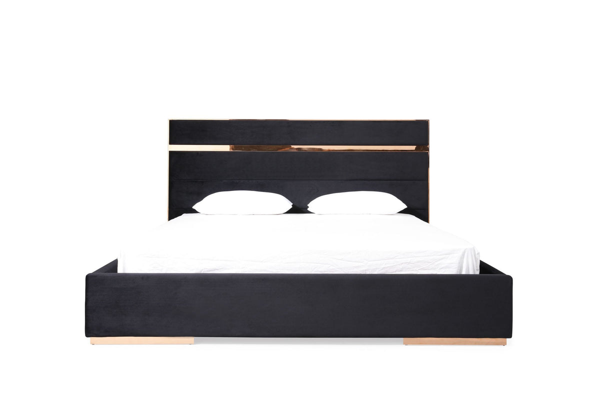 Cartier Queen Modern Black + Rose Gold Bed + Nightstands