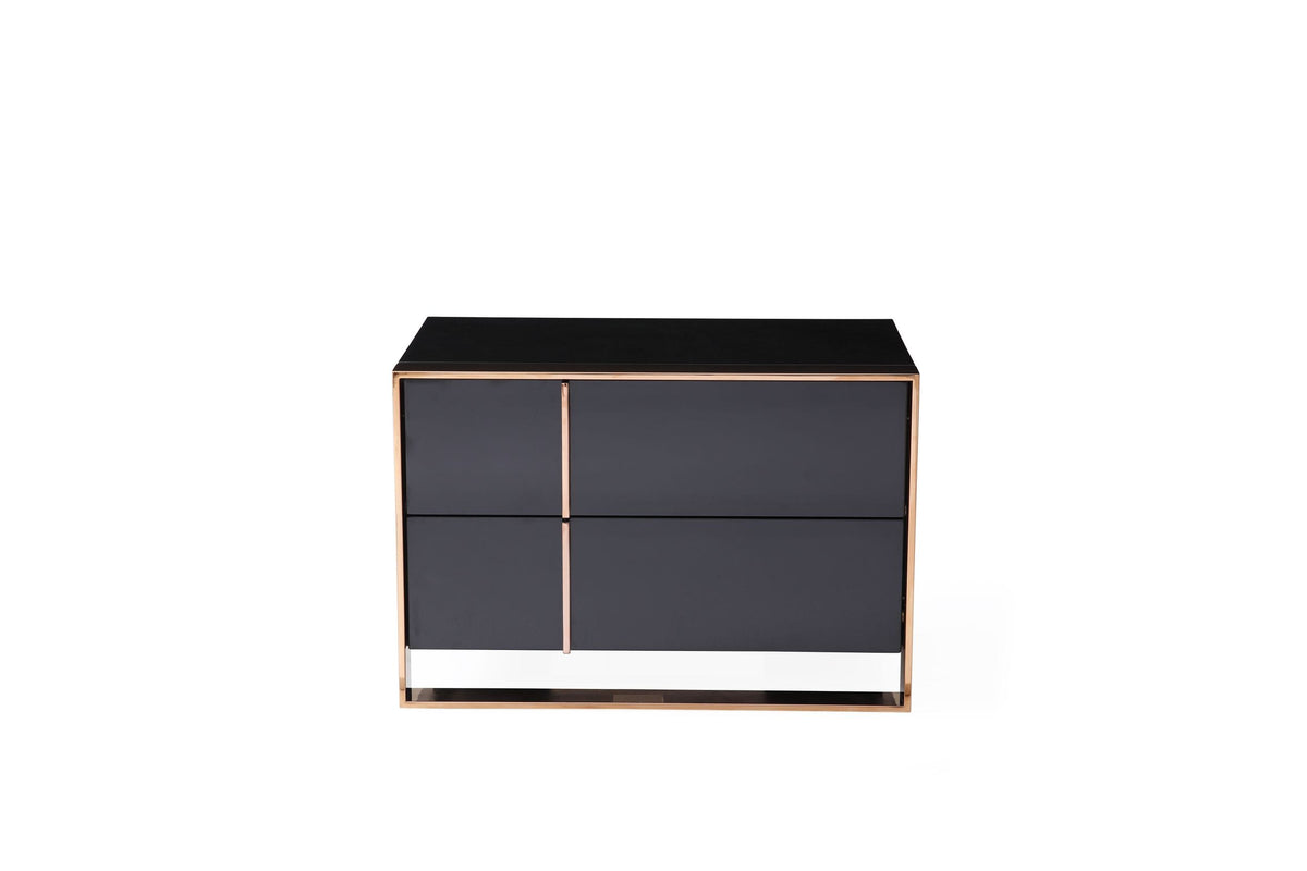 Cartier Eastern King Modern Black + Rose Gold Bed + Nightstands
