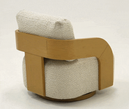 Caruso Modern Beige Fabric + Natural Oak Swivel Accent Chair