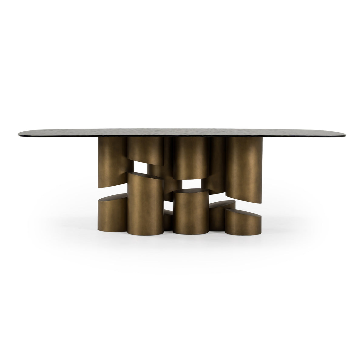 Chancery Modern Dark Grey Glass + Antique Brass Dining Table