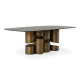 Chancery Modern Dark Grey Glass + Antique Brass Dining Table