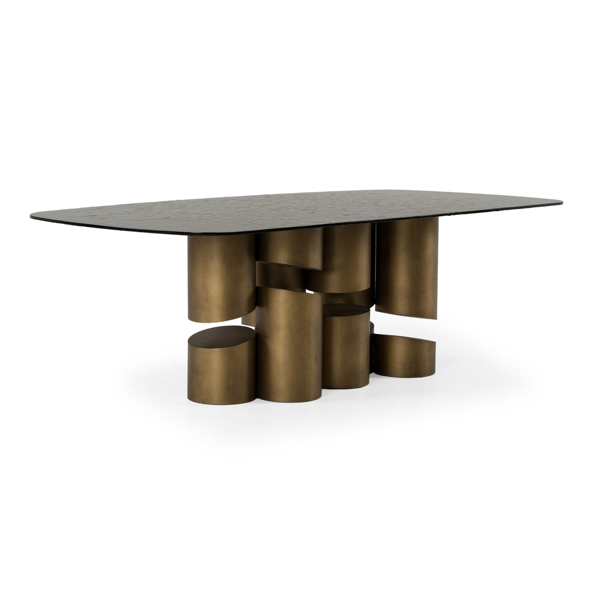 Chancery Modern Dark Grey Glass + Antique Brass Dining Table
