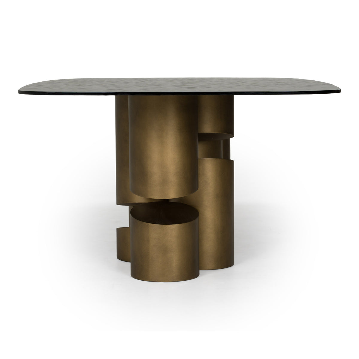 Chancery Modern Dark Grey Glass + Antique Brass Dining Table
