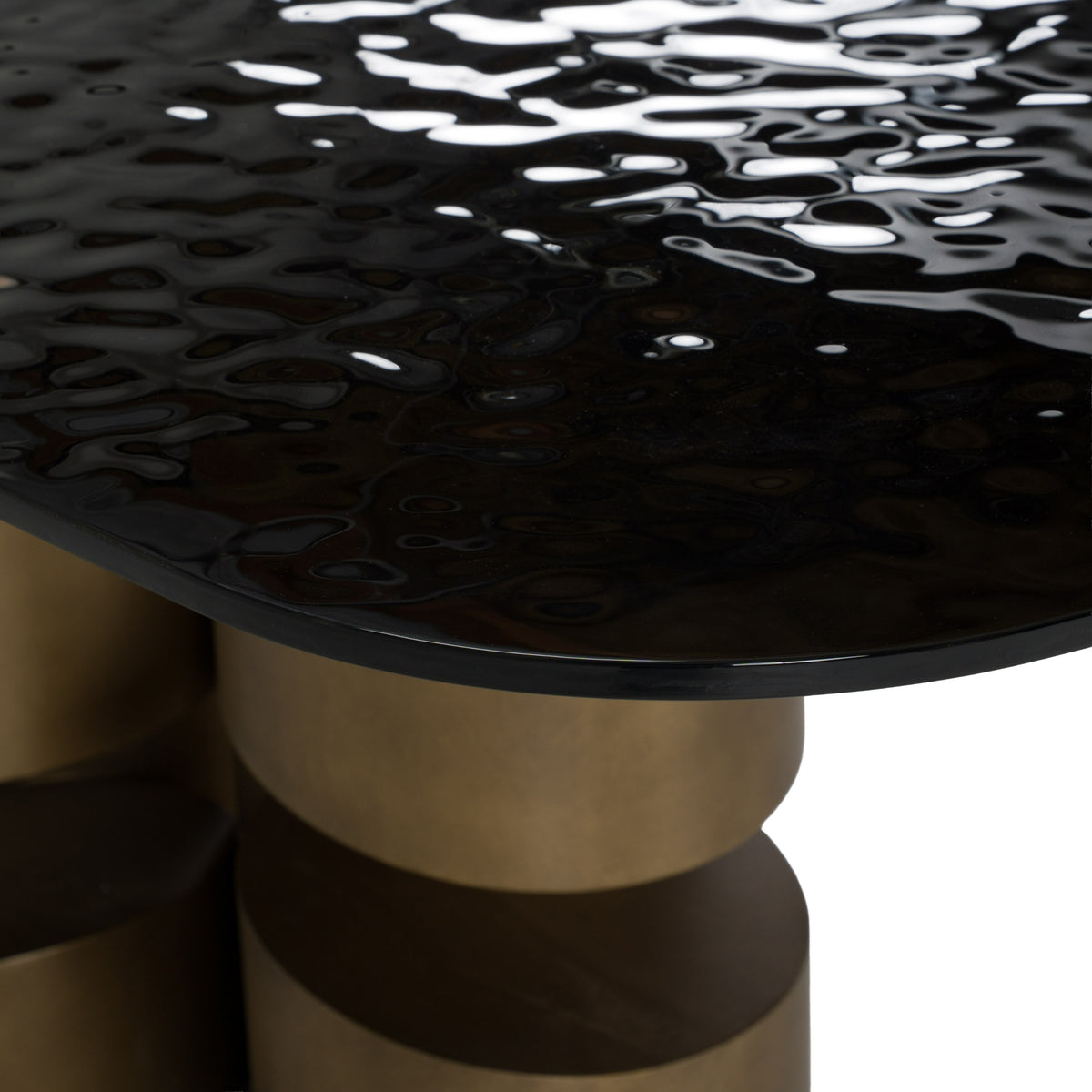 Chancery Modern Dark Grey Glass + Antique Brass Dining Table