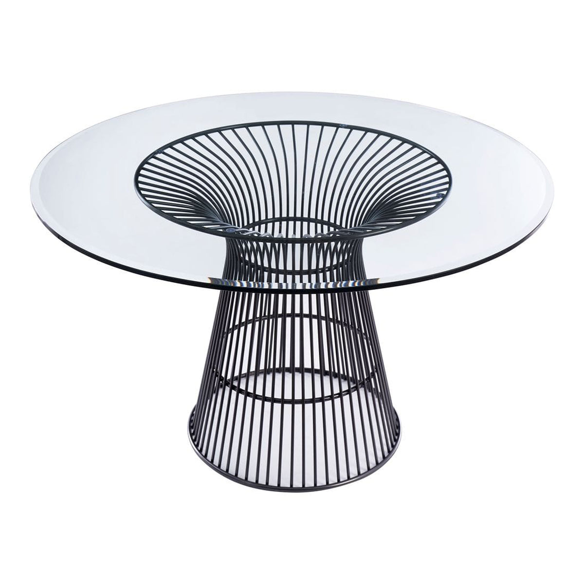 Chandler Modern Round Glass & Black Stainless Steel Dining Table