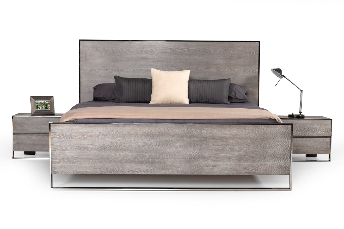 Charlene Modern Grey Elm & Stainless Steel 4-Piece Bedroom Set