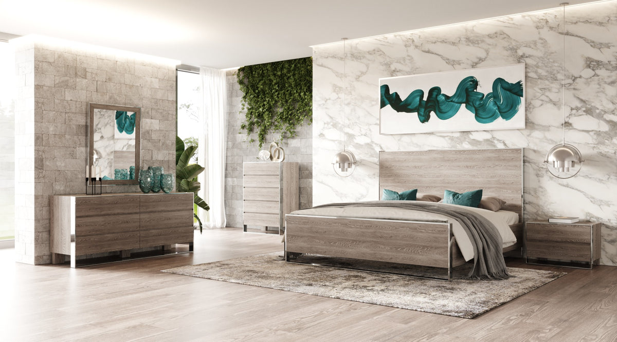 Charlene Modern Grey Elm and Stainless Steel Q Bedroom Set