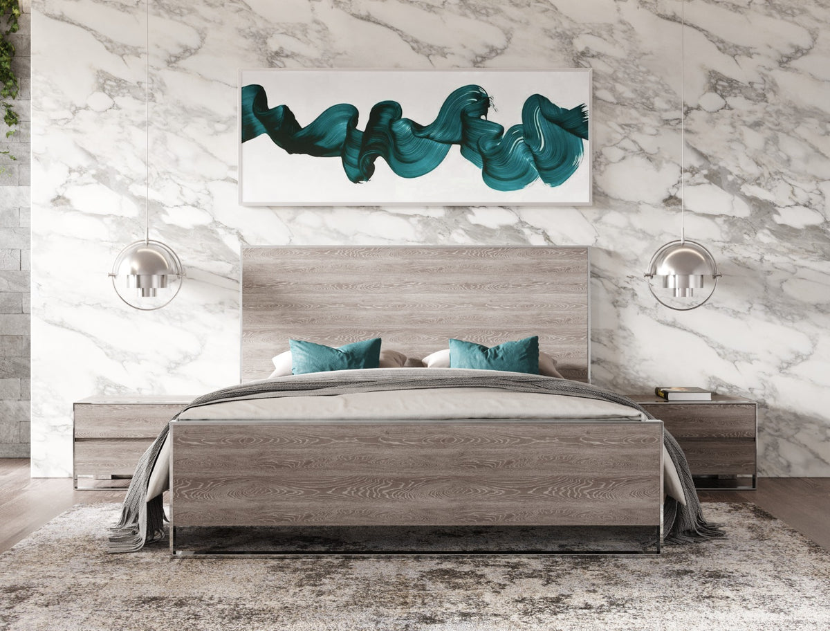 Charlene Modern Grey Elm & Stainless Steel Bed