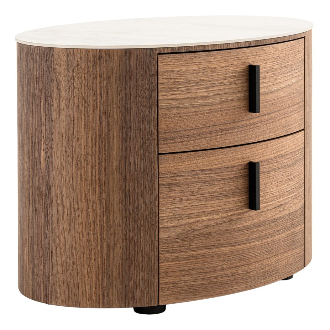 Chelton Contemporary White Ceramic & Walnut Oval Nightstand