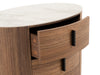 Chelton Contemporary White Ceramic & Walnut Oval Nightstand