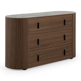 Chelton Contemporary White Ceramic & Walnut 3-Drawer Dresser