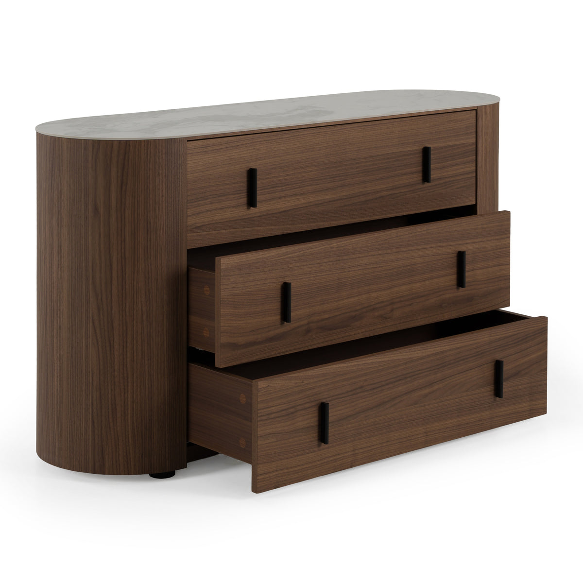 Chelton Contemporary White Ceramic & Walnut 3-Drawer Dresser