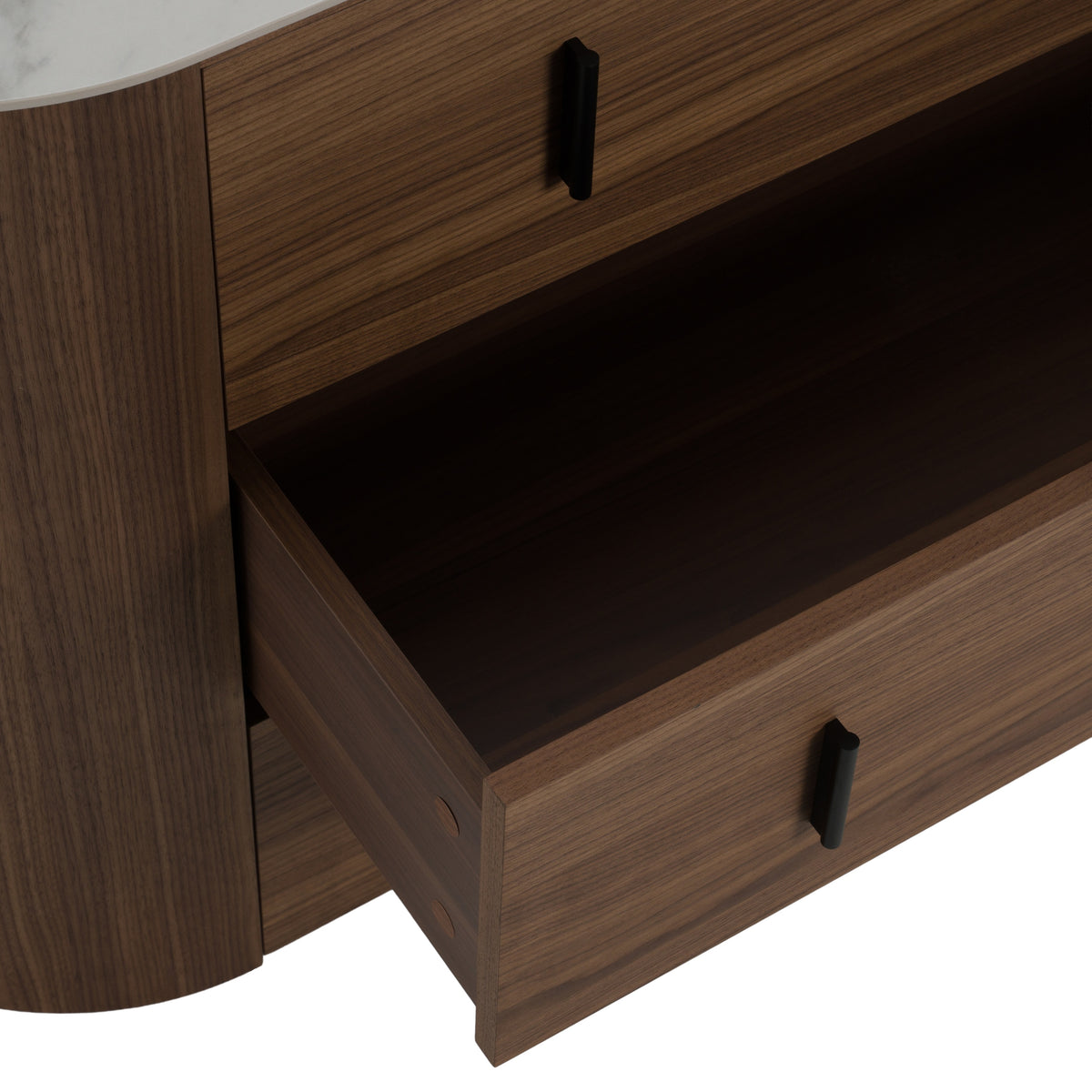 Chelton Contemporary White Ceramic & Walnut 3-Drawer Dresser