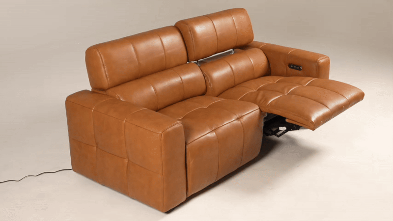 Chevak Modern Brown Leather Sofa with 2 Recliners