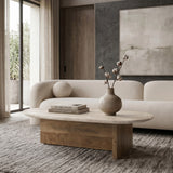 Chisholm Modern Travertine Marble + Wood Freeform Coffee Table