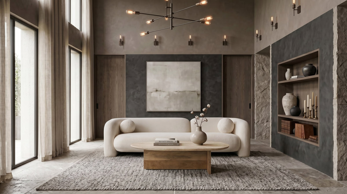 Chisholm Modern Travertine Marble + Wood Freeform Coffee Table