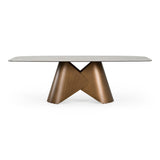 Chiswell Contemporary White Ceramic + Brushed Brass Dining Table