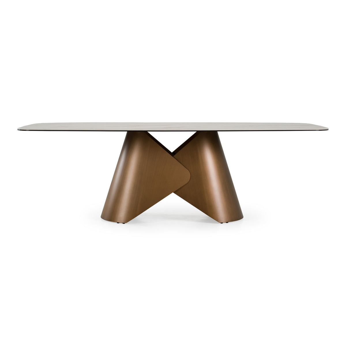Chiswell Contemporary White Ceramic + Brushed Brass Dining Table