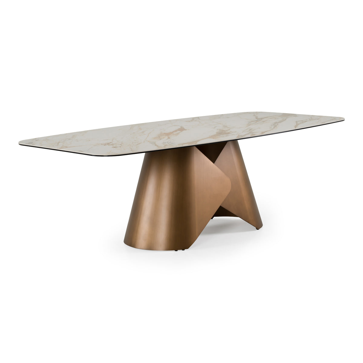 Chiswell Contemporary White Ceramic + Brushed Brass Dining Table
