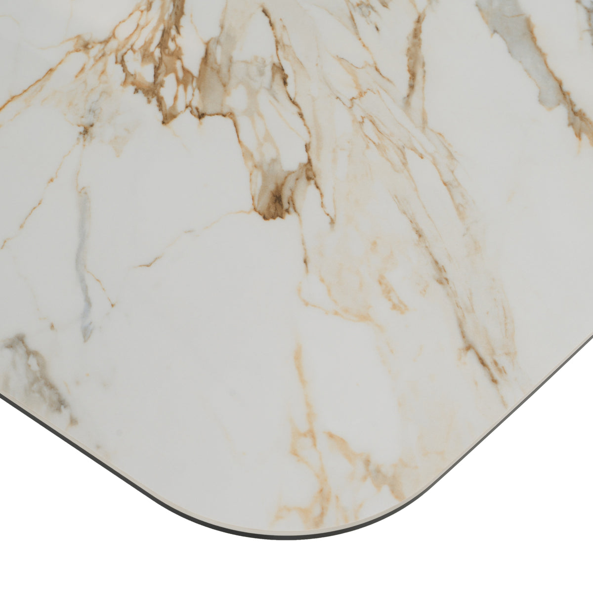 Chiswell Contemporary White Ceramic + Brushed Brass Dining Table