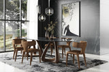 Christy Mid-Century Modern Grey Glass + Walnut Oval Dining Table