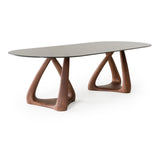 Christy Mid-Century Modern Grey Glass + Walnut Oval Dining Table