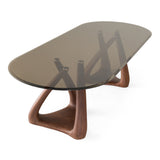 Christy Mid-Century Modern Grey Glass + Walnut Oval Dining Table