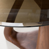 Christy Mid-Century Modern Grey Glass + Walnut Oval Dining Table